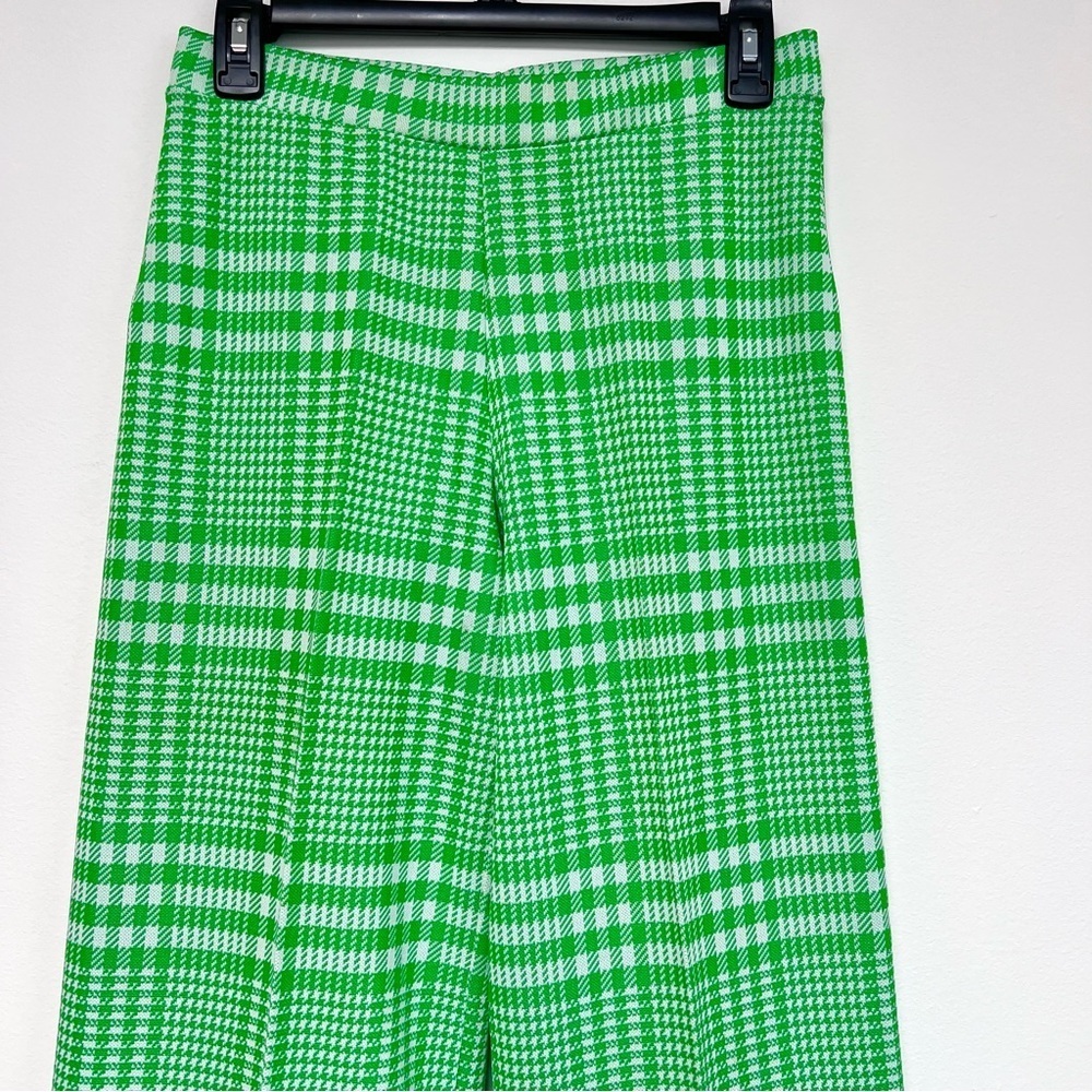 Vintage Mid Century Mod Kelly Green Houndstooth Wide Leg Pants Grandma - Picture 2 of 5